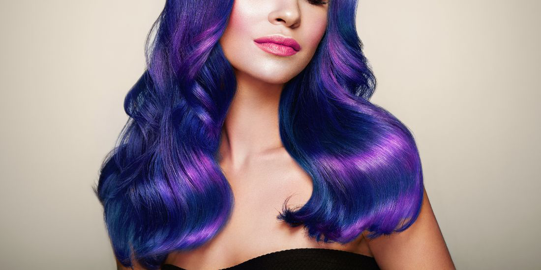 woman who has had hair color treatment for purple hair